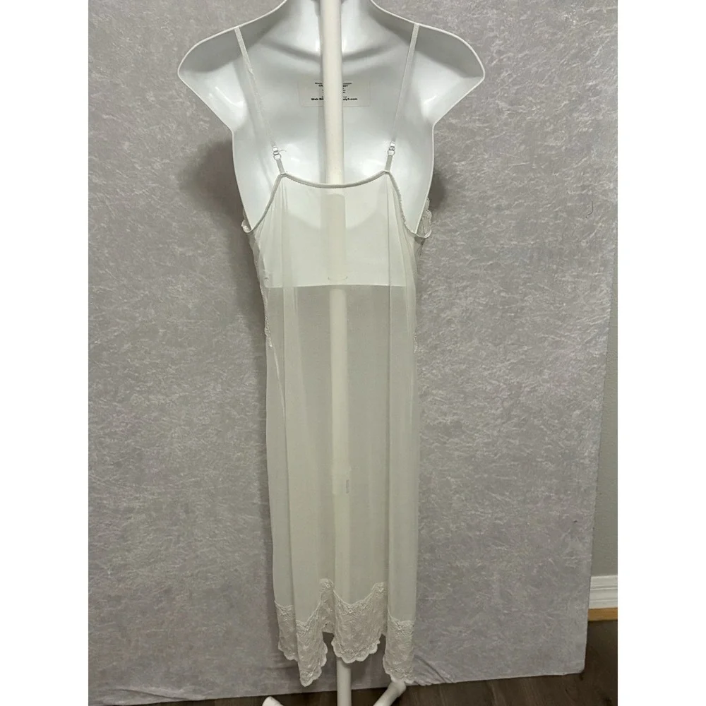 Vintage Leona White Sheer Lace Mesh Slip Dress Nightgown Lingerie Bridal Size S - Picture 3 of 8